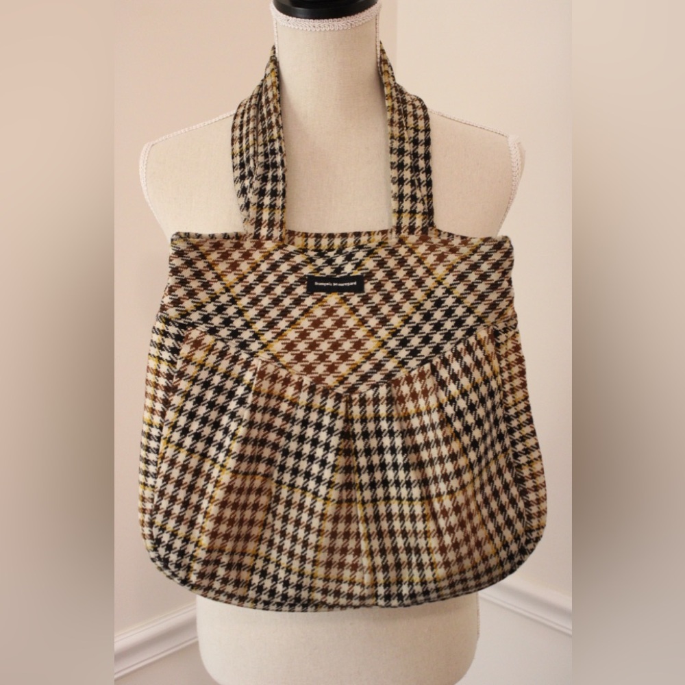 Francois Beauregard Brown Black Houndstooth Tote Handbag Boho Designer Small